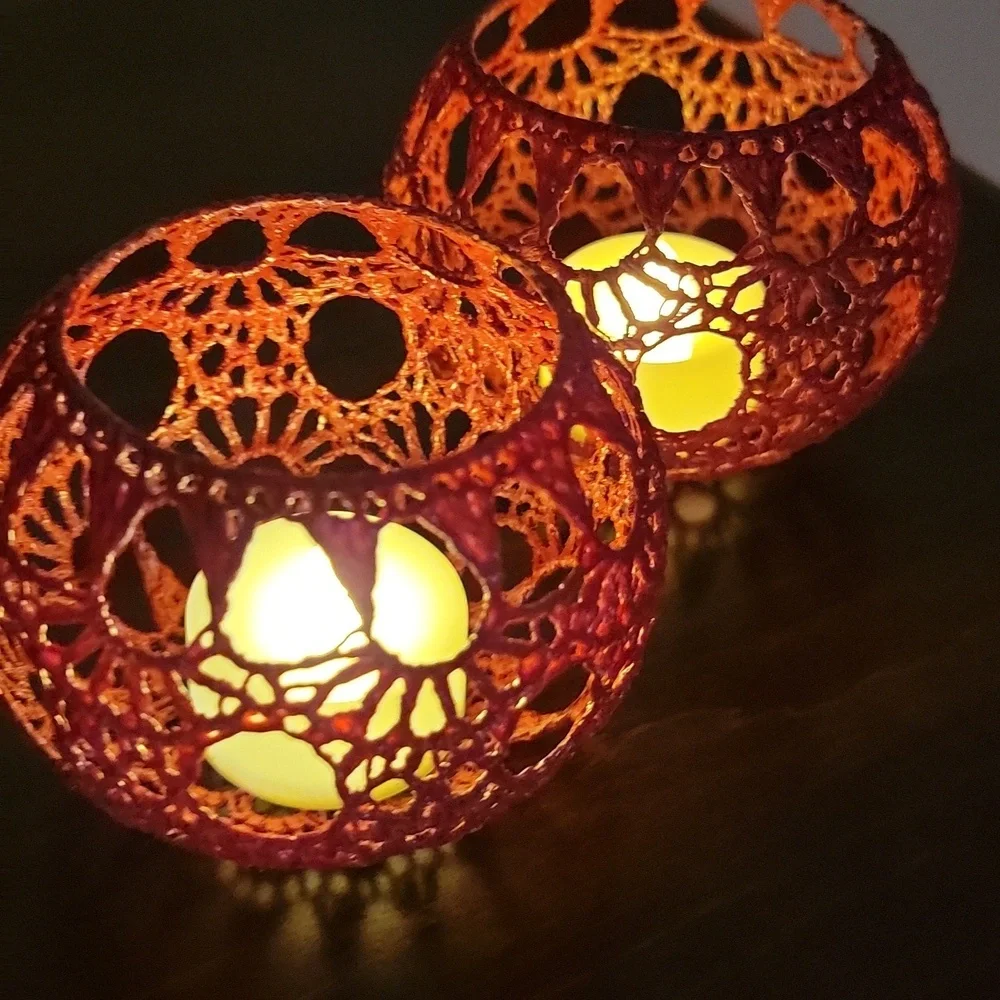 Burgundy Crochet Decorative Votive Holders